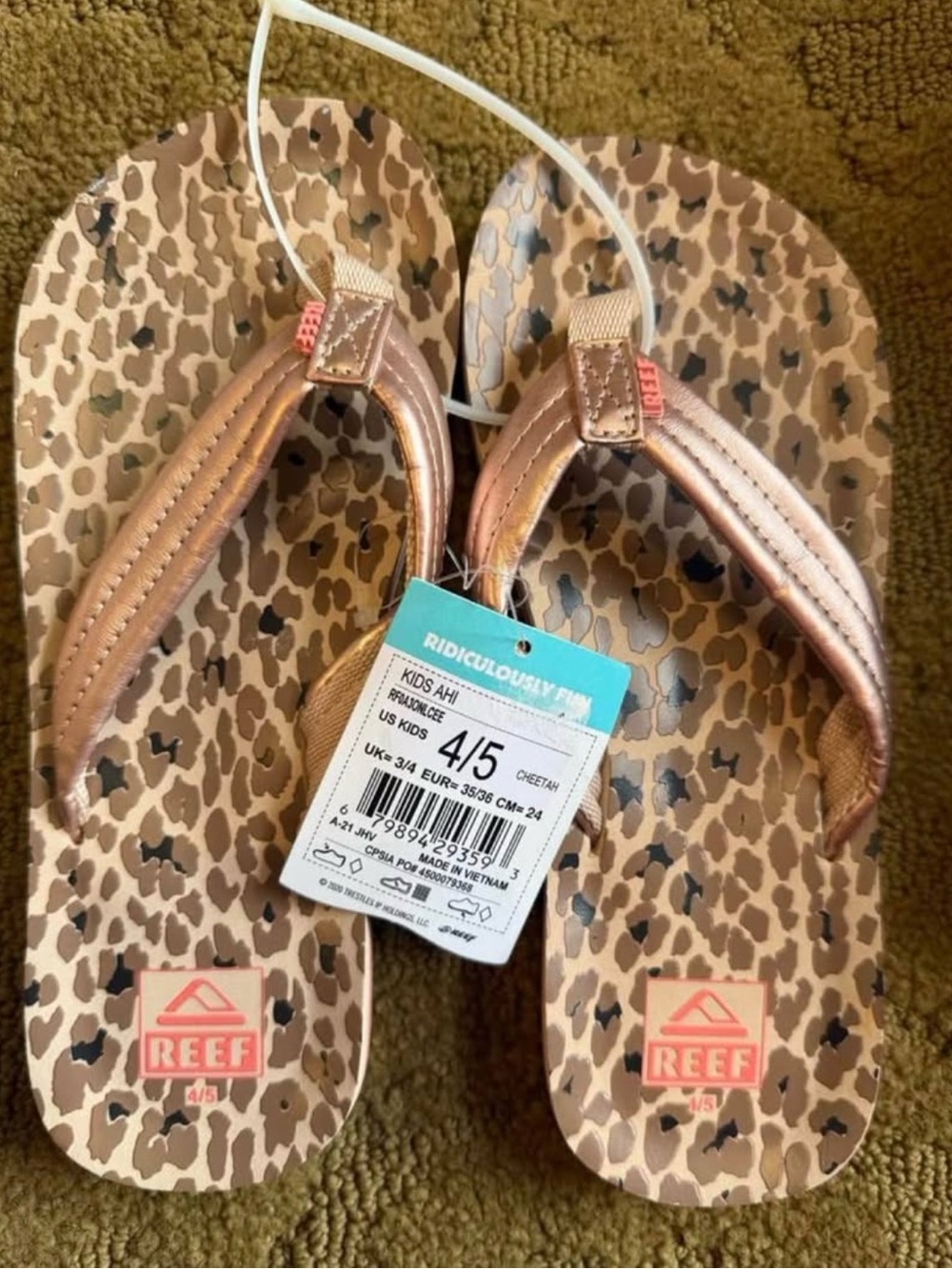 Reef Kids Ahi Leopard Print Flip Flops - Rose Gold Straps